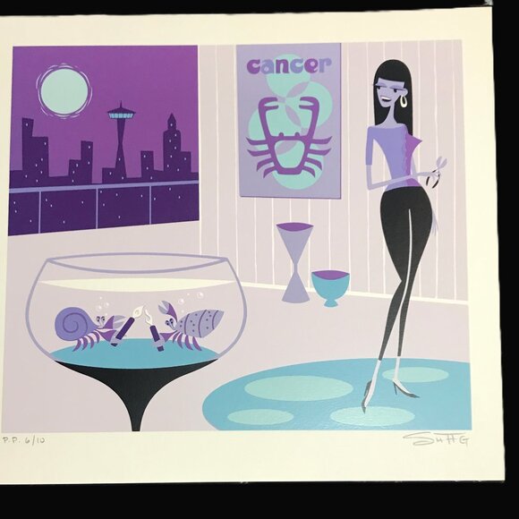SHAG Josh Agle - 2003 "Cancer” Zodiac Serigraph Art Printer Proof Print Ltd Ed - Picture 7 of 16